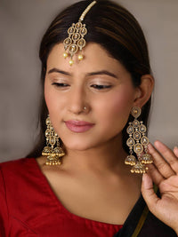 Thumbnail for Priyaasi Women Off White Beads Pearls Artificial Stones Gold Plated Maang Tikka - Distacart