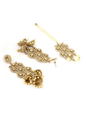 Priyaasi Women Off White Beads Pearls Artificial Stones Gold Plated Maang Tikka - Distacart