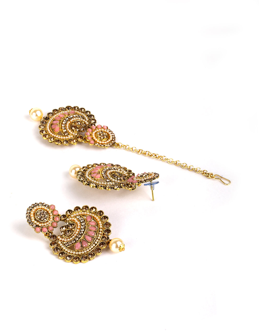 Priyaasi Women Kundan Pink Stone MaangTikka Earrings Set - Distacart
