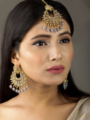 Priyaasi Women Grey Stone MaangTikka Earrings Set - Distacart