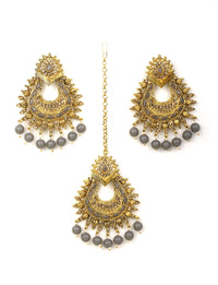 Thumbnail for Priyaasi Women Grey Stone MaangTikka Earrings Set - Distacart
