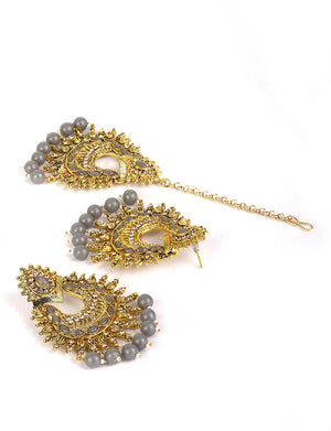 Priyaasi Women Grey Stone MaangTikka Earrings Set - Distacart