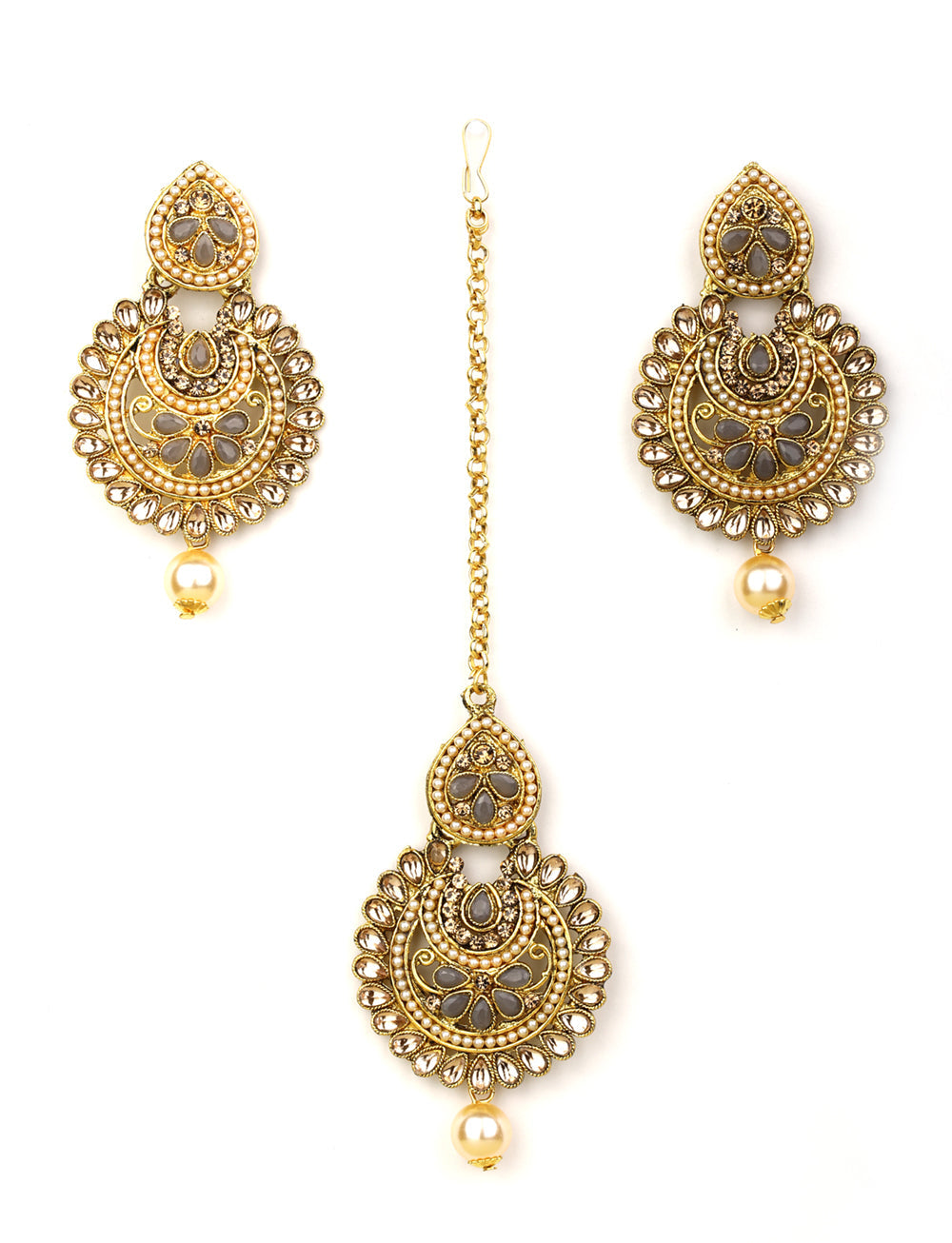 Priyaasi Women Kundan Grey Stone MaangTikka Earrings Set - Distacart