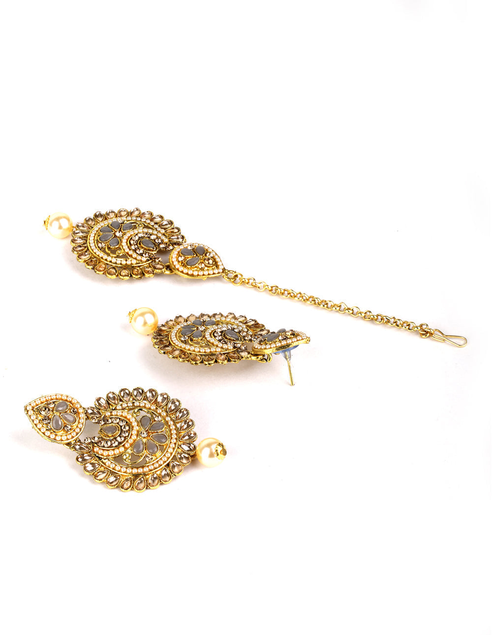 Priyaasi Women Kundan Grey Stone MaangTikka Earrings Set - Distacart