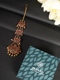 Thumbnail for Priyaasi Women Beads Kemp Stones Gold Plated Maang Tikka - Distacart