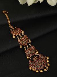 Thumbnail for Priyaasi Women Beads Kemp Stones Gold Plated Maang Tikka - Distacart