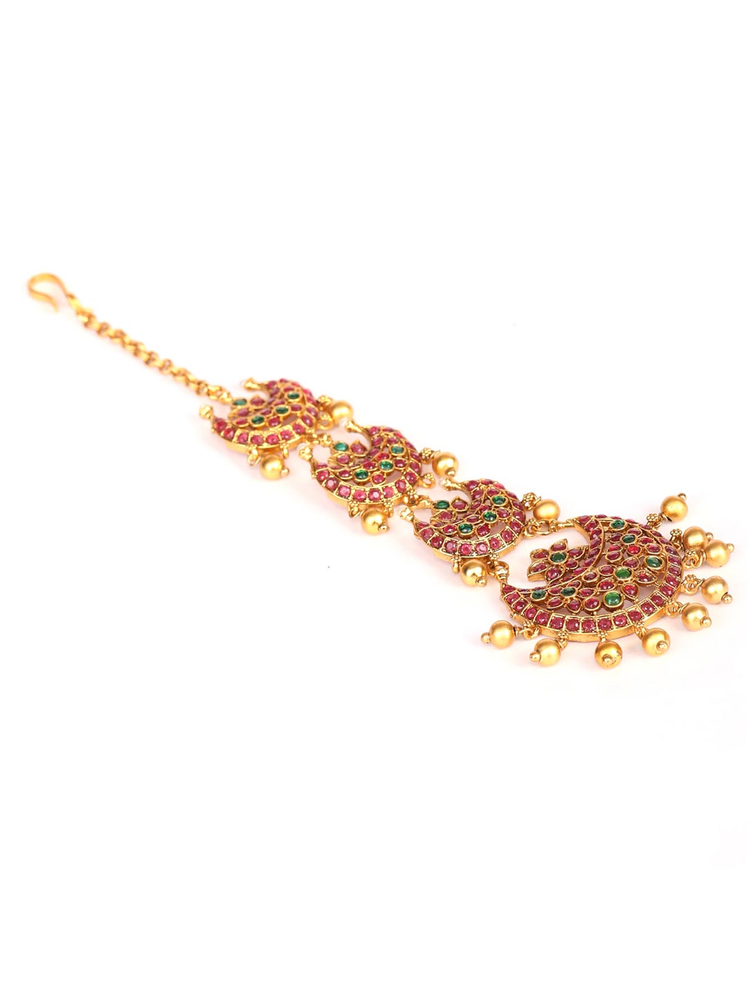Priyaasi Women Beads Kemp Stones Gold Plated Maang Tikka - Distacart