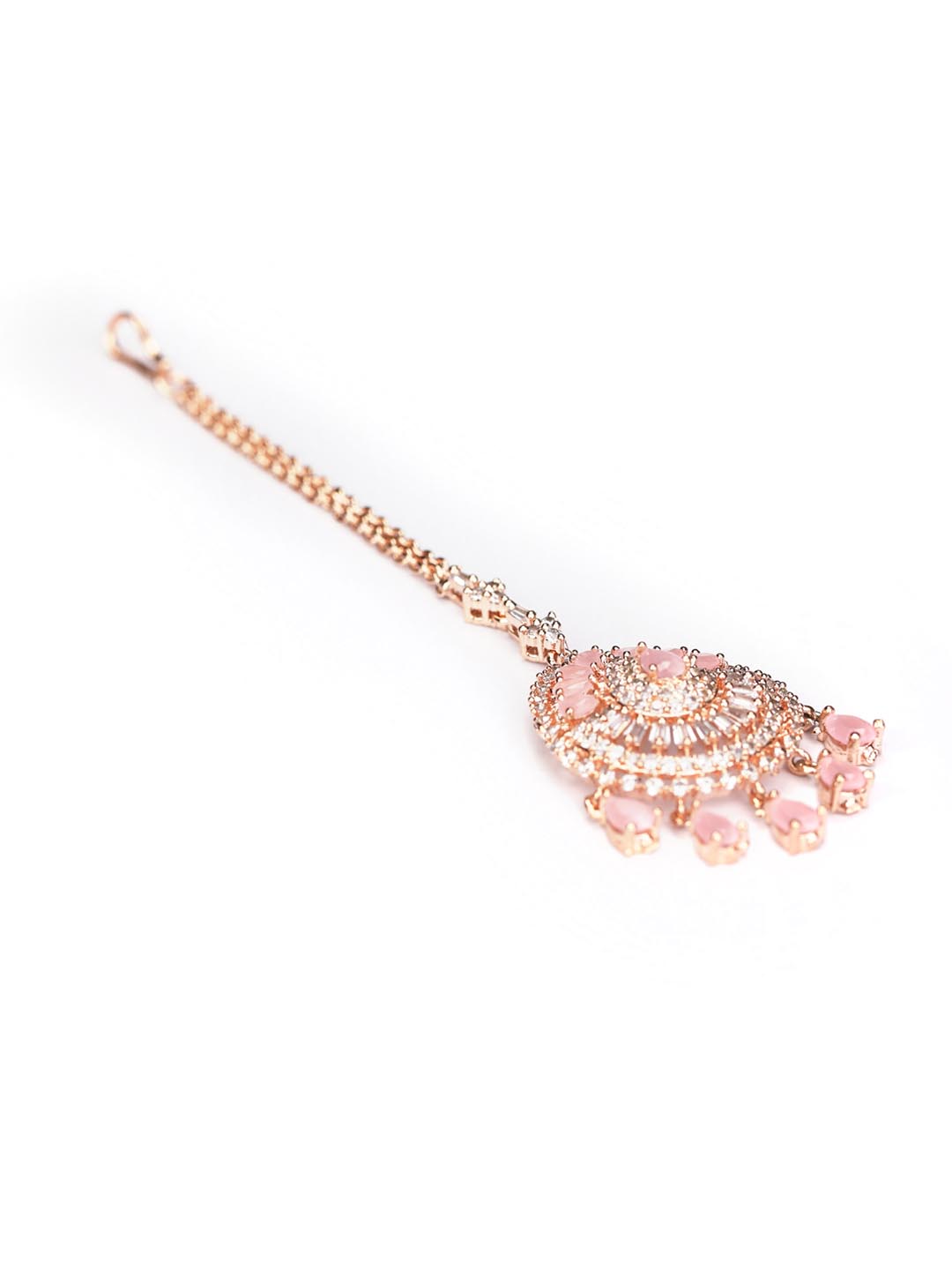 Priyaasi Women Pink American Diamond Stones Rose Gold-Plated MaangTikka - Distacart