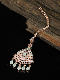Thumbnail for Priyaasi Women Green American Diamond Stones Rose Gold-Plated MaangTikka - Distacart
