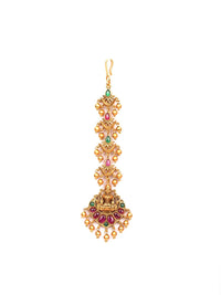 Thumbnail for Priyaasi Women Kemp Stones Gold Plated Temple Maang Tikka - Distacart