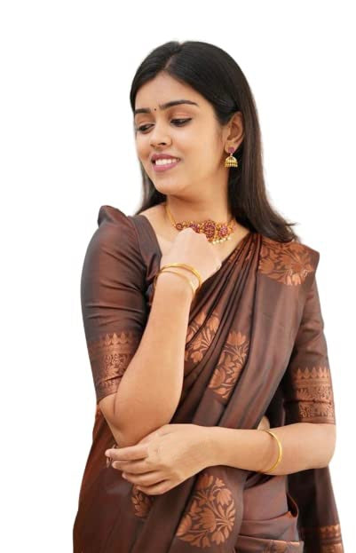 Vamika Brown Banarasi Jacquard Weaving Saree - Distacart