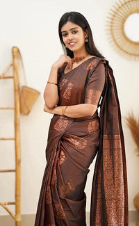 Thumbnail for Vamika Brown Banarasi Jacquard Weaving Saree - Distacart