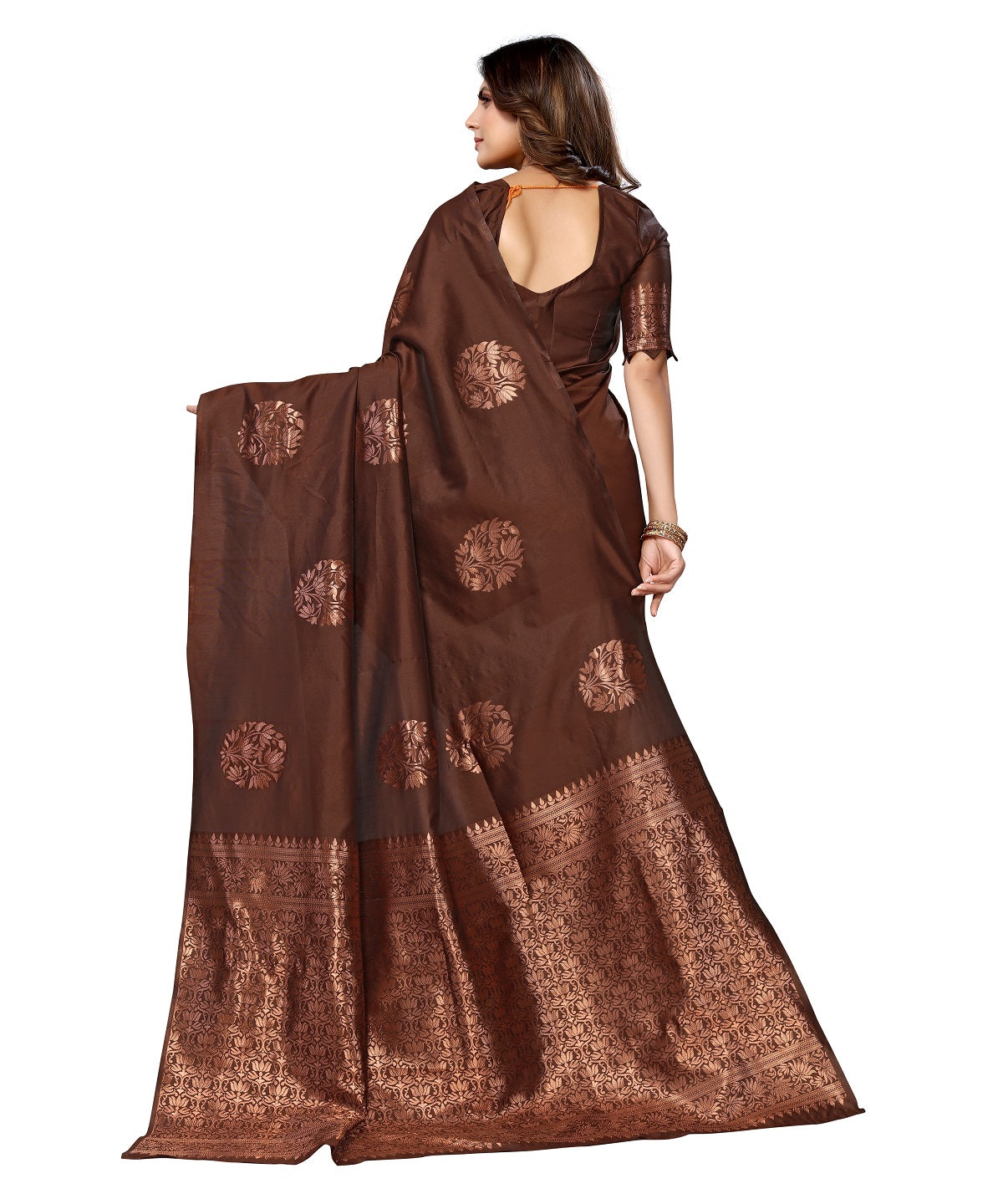 Vamika Brown Banarasi Jacquard Weaving Saree - Distacart