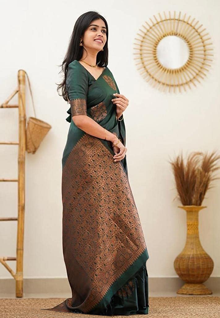 Vamika Green Banarasi Jacquard Weaving Saree - Distacart
