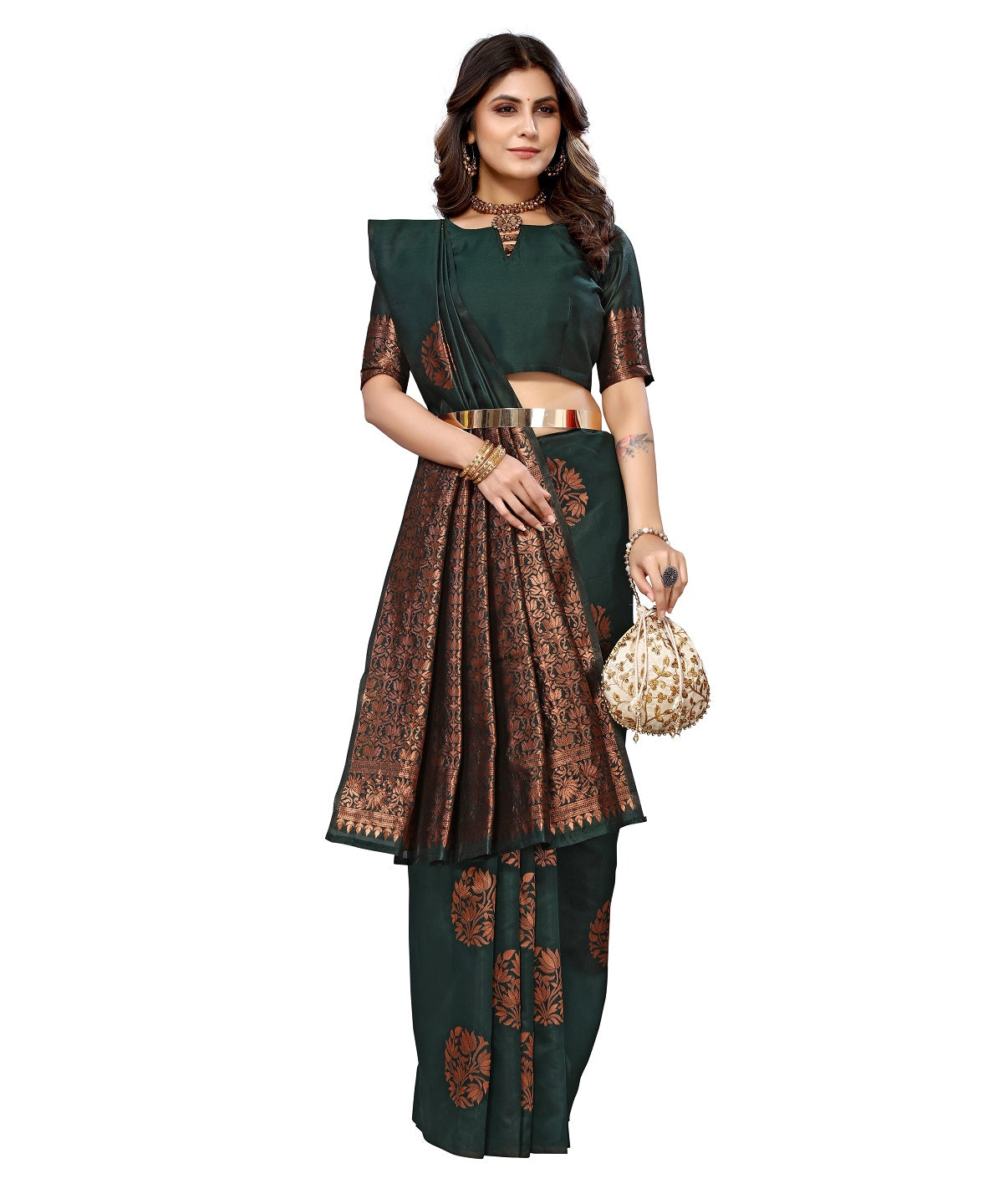 Vamika Green Banarasi Jacquard Weaving Saree - Distacart