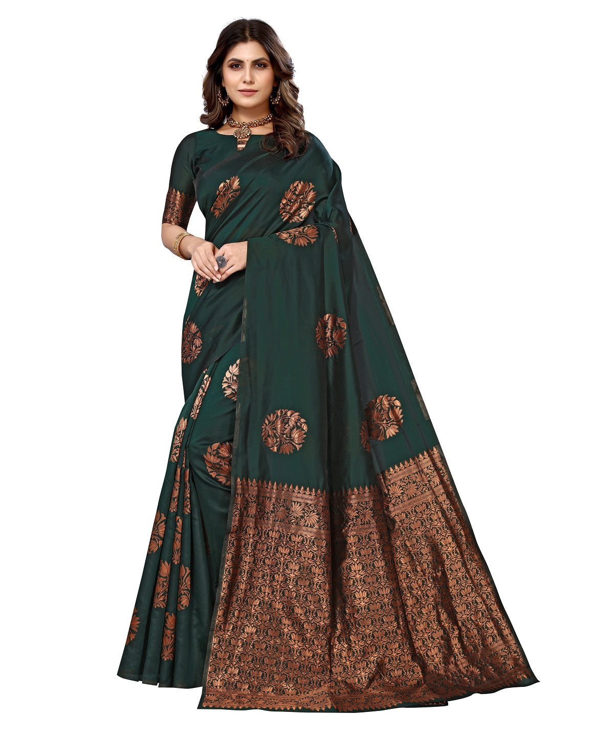 Vamika Green Banarasi Jacquard Weaving Saree - Distacart