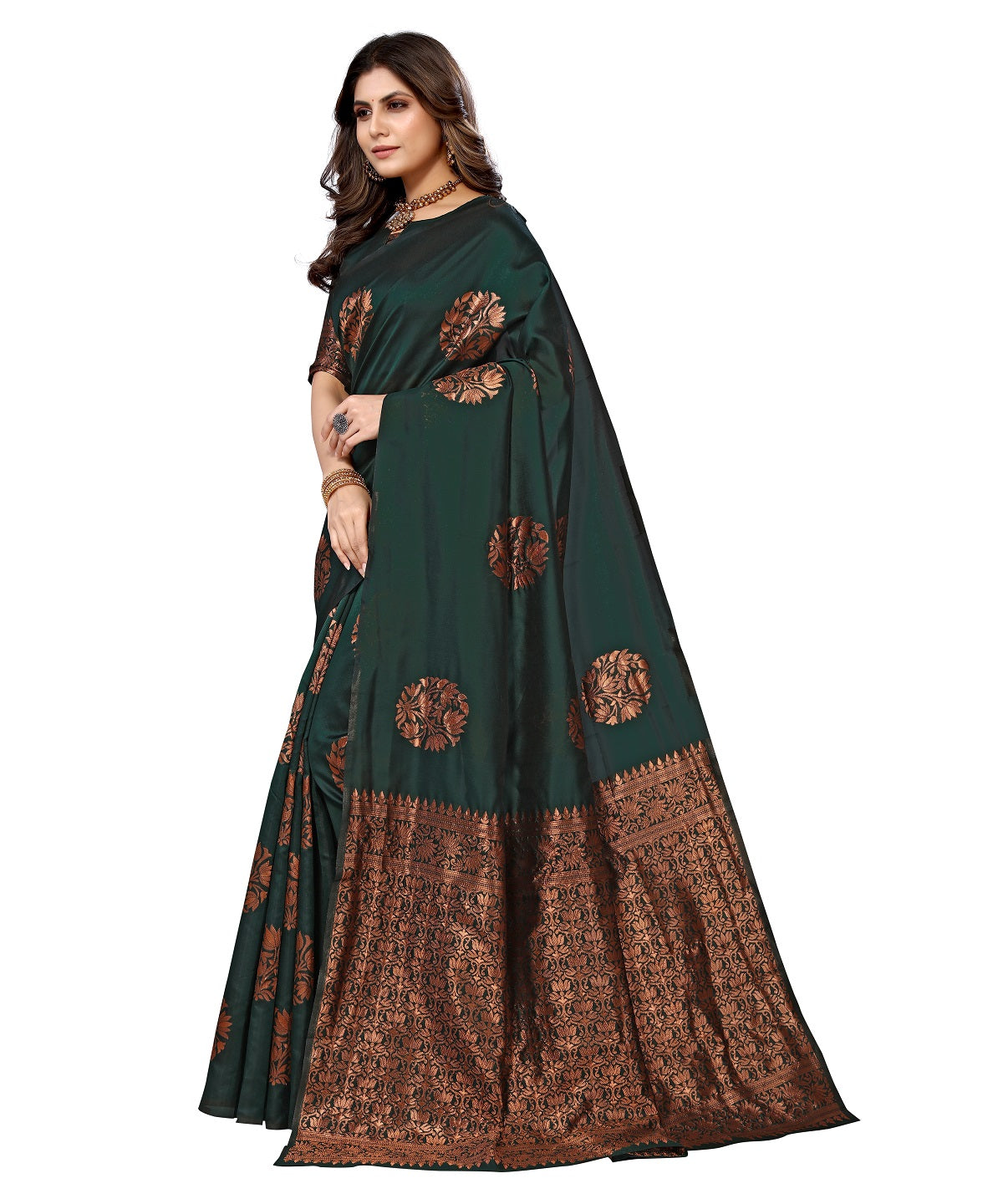 Vamika Green Banarasi Jacquard Weaving Saree - Distacart