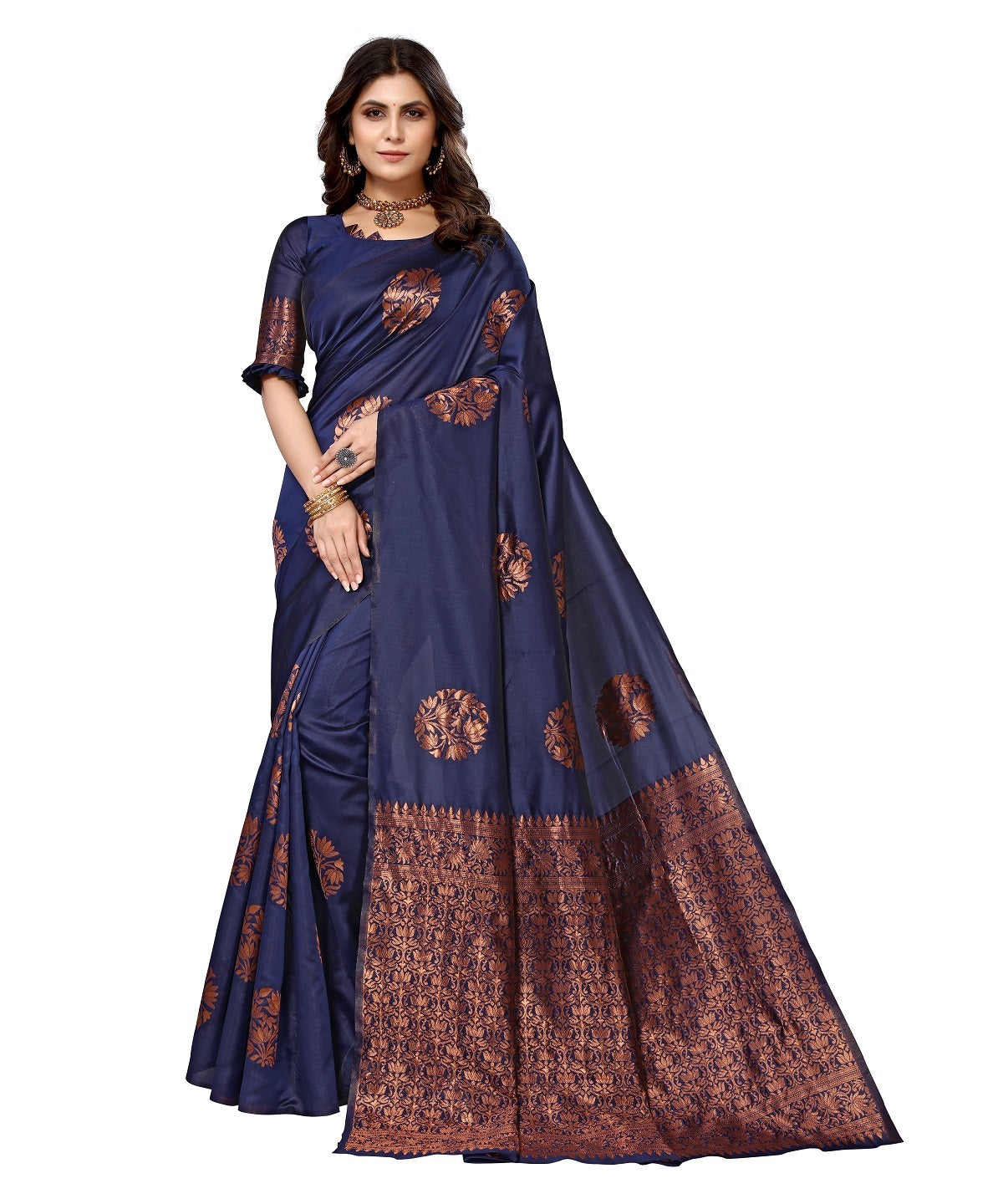 Vamika Navy Banarasi Jacquard Weaving Saree - Distacart