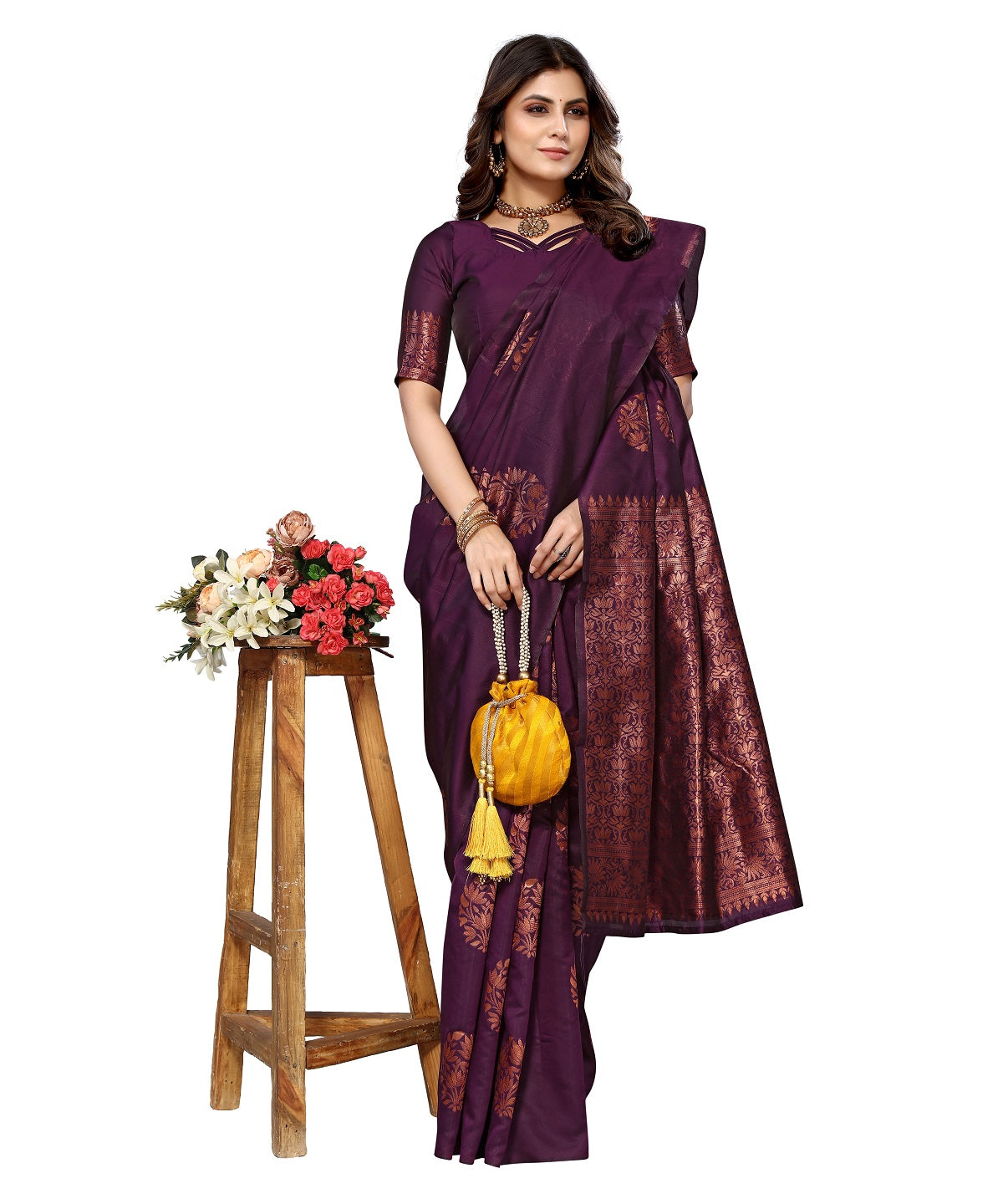 Vamika Purple Banarasi Jacquard Weaving Saree - Distacart