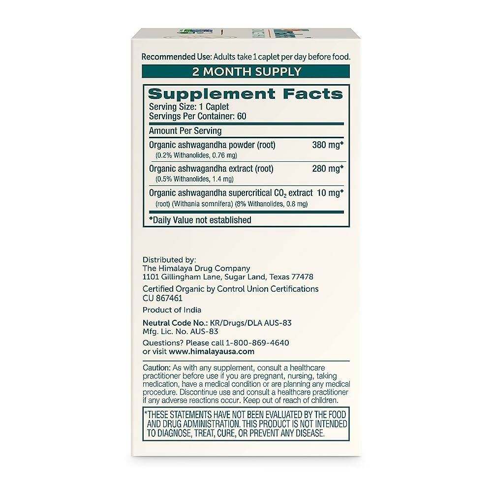 Himalaya Organic Ashwagandha Caplets - Distacart