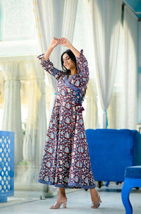 Thumbnail for Yufta Women's Handblock printed kurta Dress