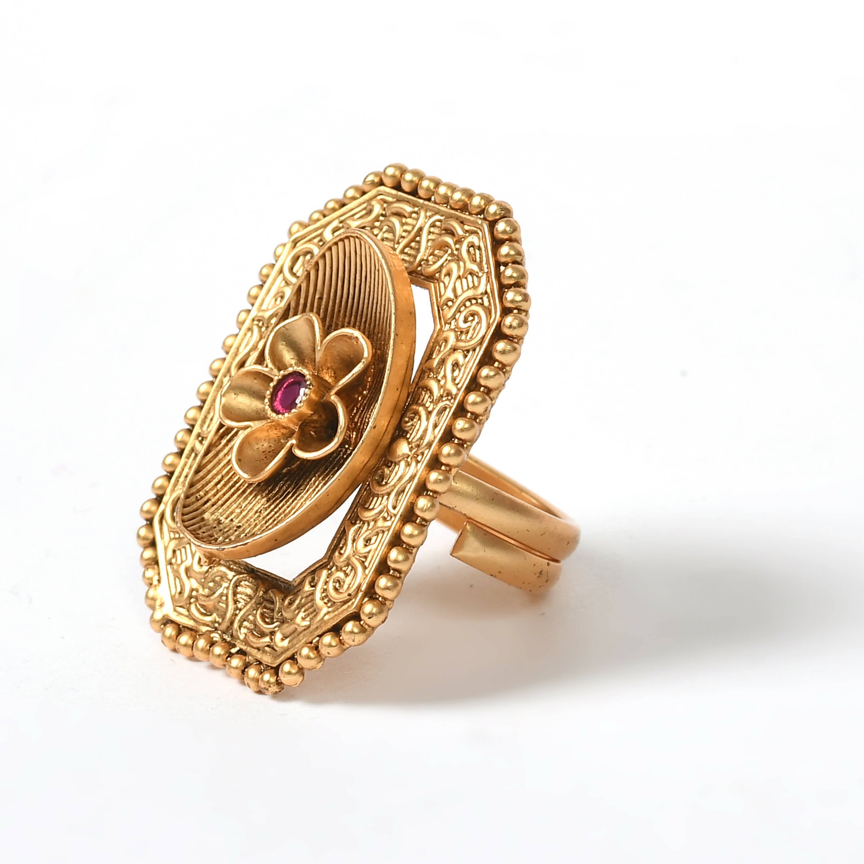 Mominos Fashion Joharkamal Gold-Plated Stone Studded Adjustable Finger Ring - Design 018 - Distacart