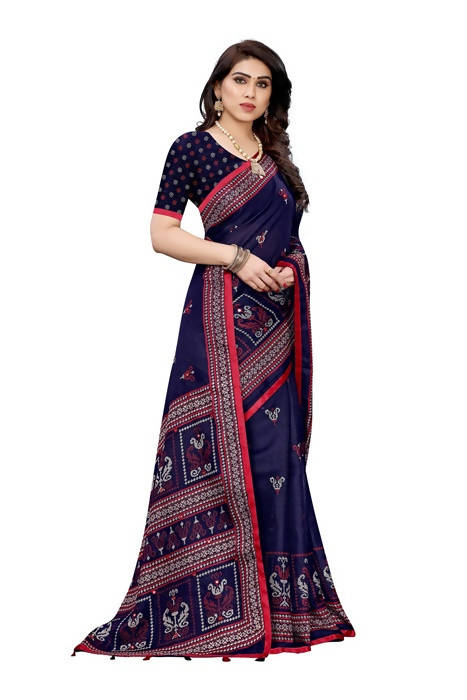Vamika Embroidery Navy Jute Silk Saree (Jhulka Navy)