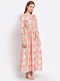 Thumbnail for Myshka Women's Multi Printed Cotton Blend 3/4 Sleeve Squre Casual Dress