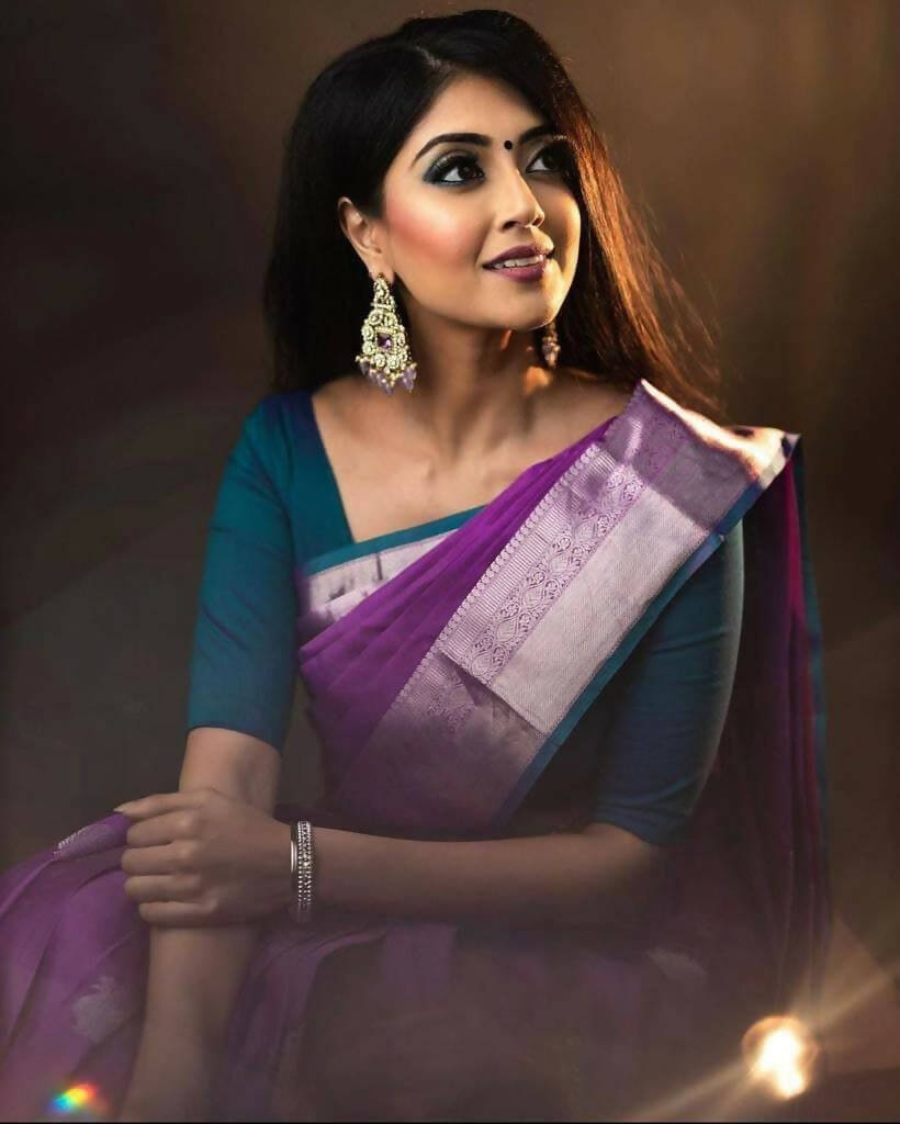 DEIANA'S Beautiful Golden Jari with New Design Soft Lichi Silk Saree - Purple - Distacart