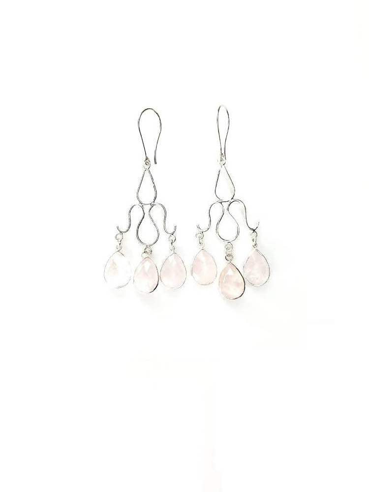 Bling Accessories Rose Quartz Semi Precious Stone Earrings