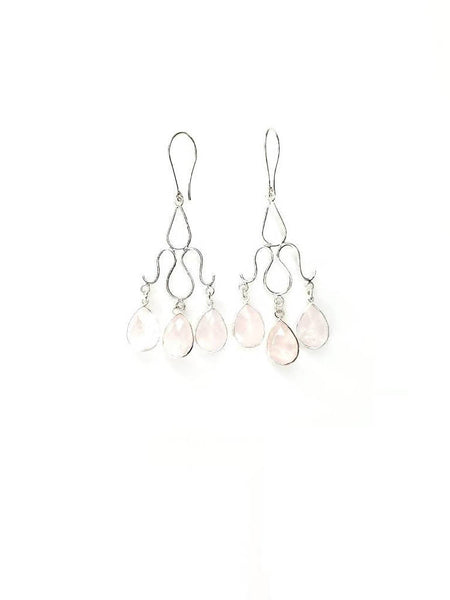 Bling Accessories Rose Quartz Semi Precious Stone Earrings