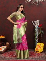 Thumbnail for Lorenvalley Fashion Pink Cotton Woven Design Zari Meenakari Weaving Saree - Distacart