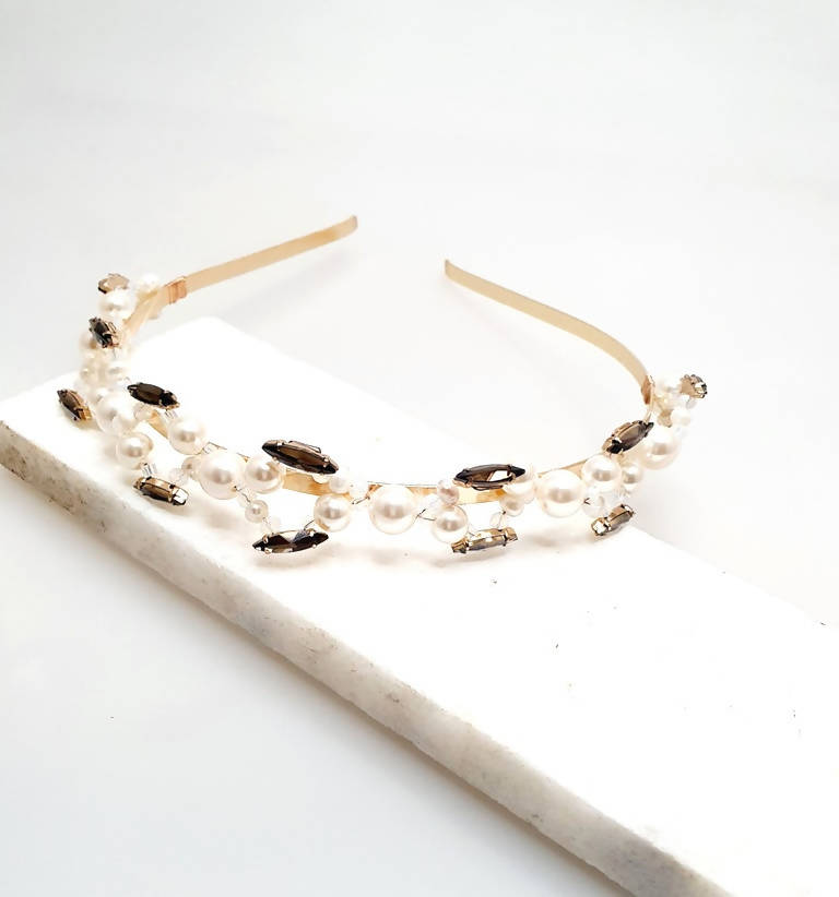 Bling Accessories Rhine Stone Glass Crystal Hair Band with Swarovski Glass Pearls - Distacart