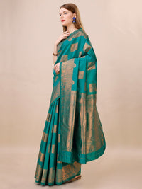 Thumbnail for Malishka Banarasi Silk Saree With Rich Contrast Wooven Pallu N Rich Wooven Border - Rama - Distacart