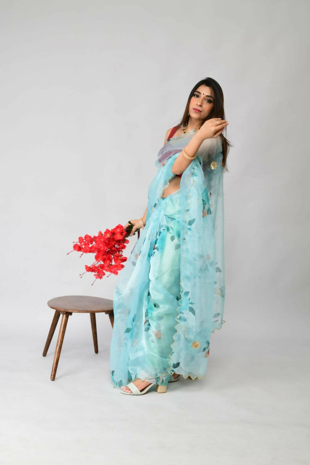 Vastrasky Sky Blue Organza Saree - Distacart
