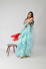 Thumbnail for Vastrasky Sky Blue Organza Saree - Distacart
