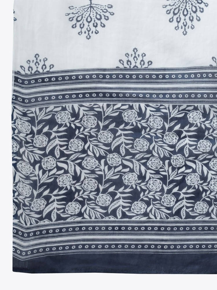 Yufta Women Blue & White Printed Pure Cotton Kurta with Trouser & Dupatta