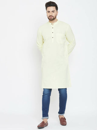Even Apparels Yellow Color Men's Pure Cotton Kurta With Band Collar - Distacart