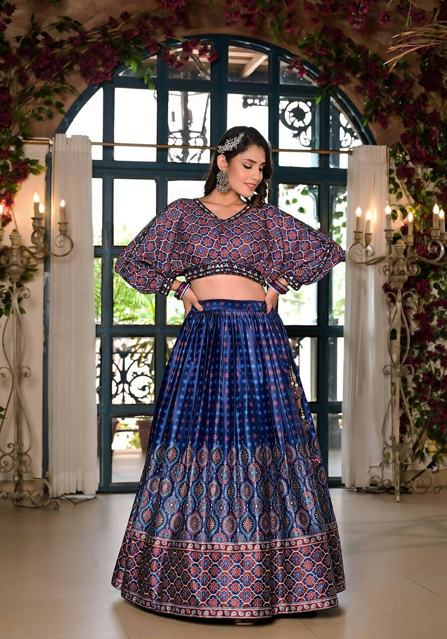 Women's Wedding Traditional Blue Dull Satin Lehenga Choli - Kaushlya - Distacart