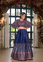 Thumbnail for Women's Wedding Traditional Blue Dull Satin Lehenga Choli - Kaushlya - Distacart