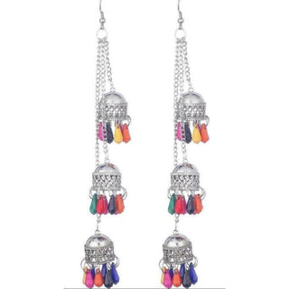 Multicolor Pearls Kashmiri Triple Hanging Small Jhumkas