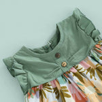 Thumbnail for Bold N Elegant Cotton Floral Printed Ruffle Sleeve Princess Dress Frock With Fabric Hat Cap - Green - Distacart