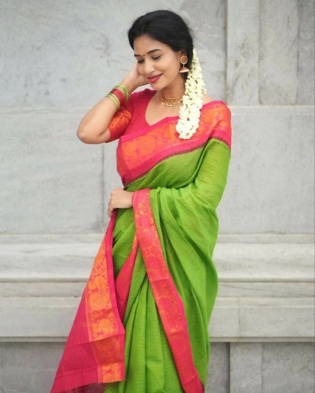 DEIANA'S Beautiful Golden Jari with New Design Soft Lichi Silk Saree - Parrot - Distacart