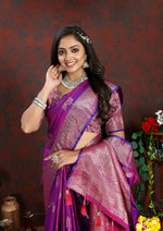 Thumbnail for Lorenvalley Fashion Purple Soft Silk Woven Design Zari Weaving Saree - Distacart