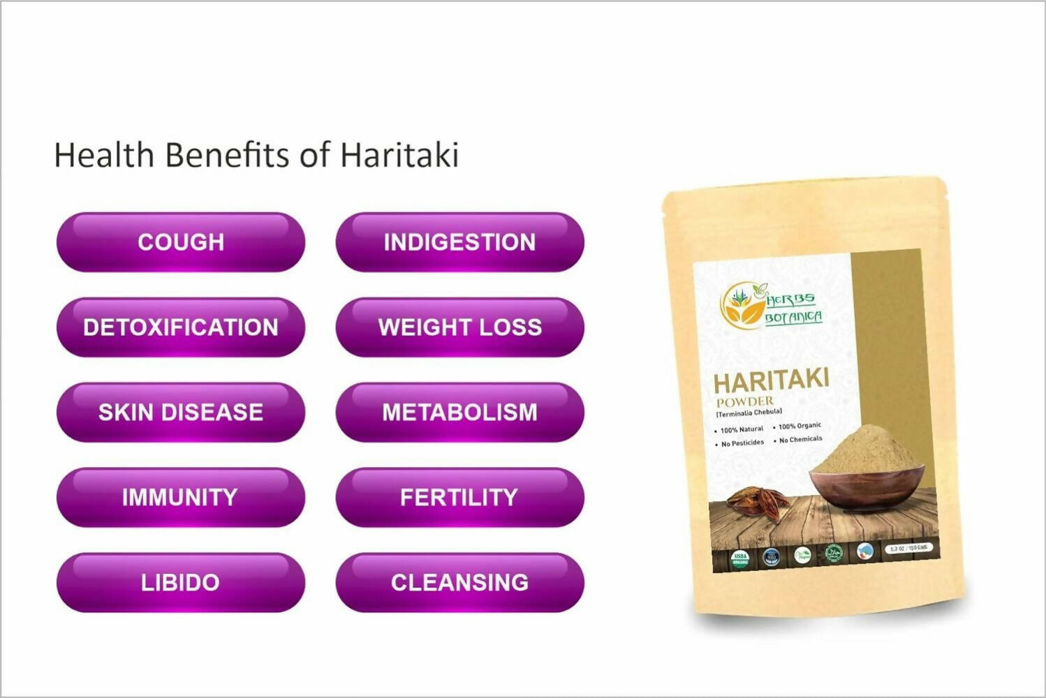 Herbs Botanica Pure Natural Haritaki Powder - Distacart