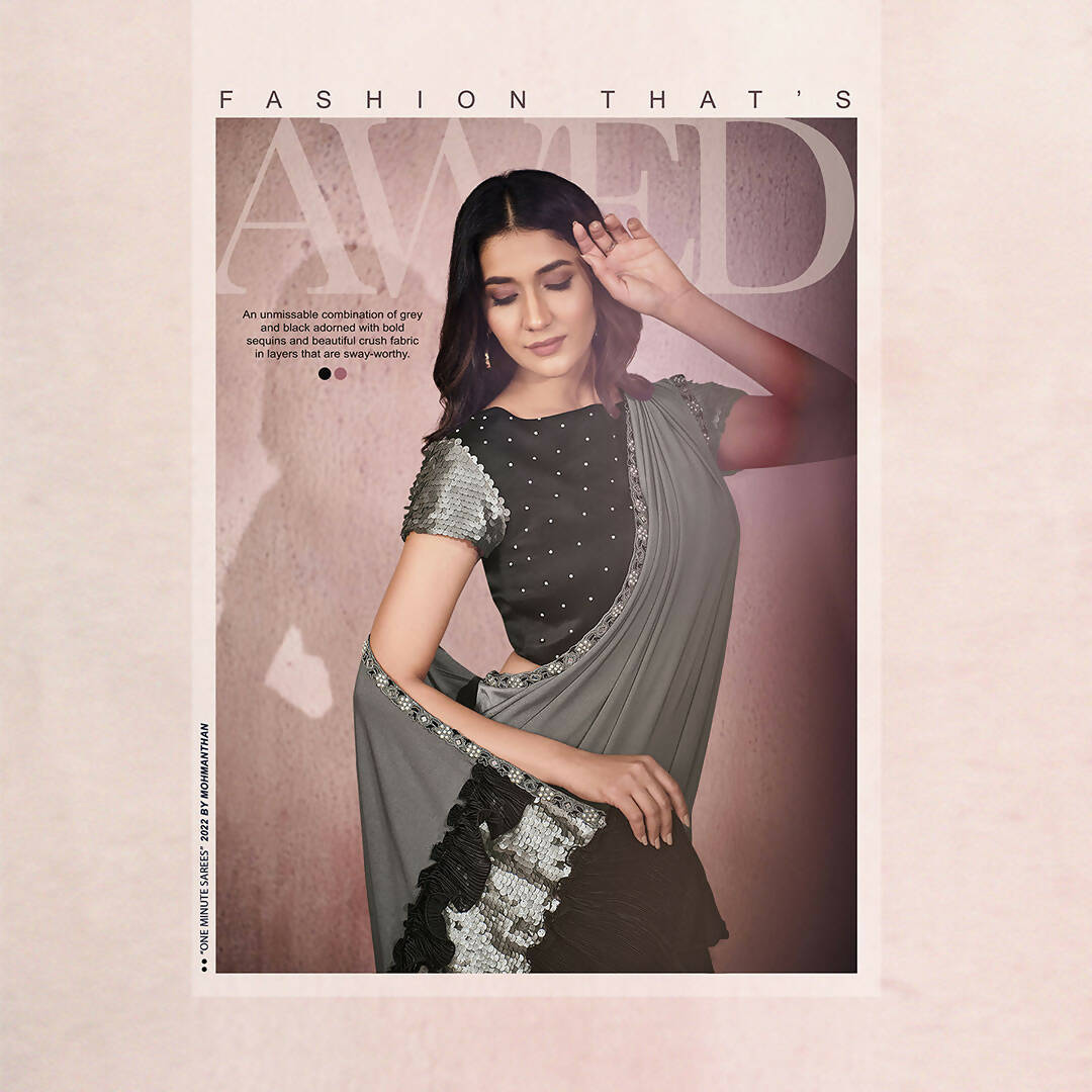 Grey Lycra Embroidery Designer Saree With Blouse - Mohmanthan Sitaarah - Distacart