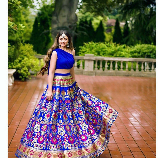 InfinitySaree Royal Blue Banarasi Silk Lehenga Choli for Women, Ready to Wear Stitched Lengha Choli for Party, Stylish Lehenga Choli - Distacart