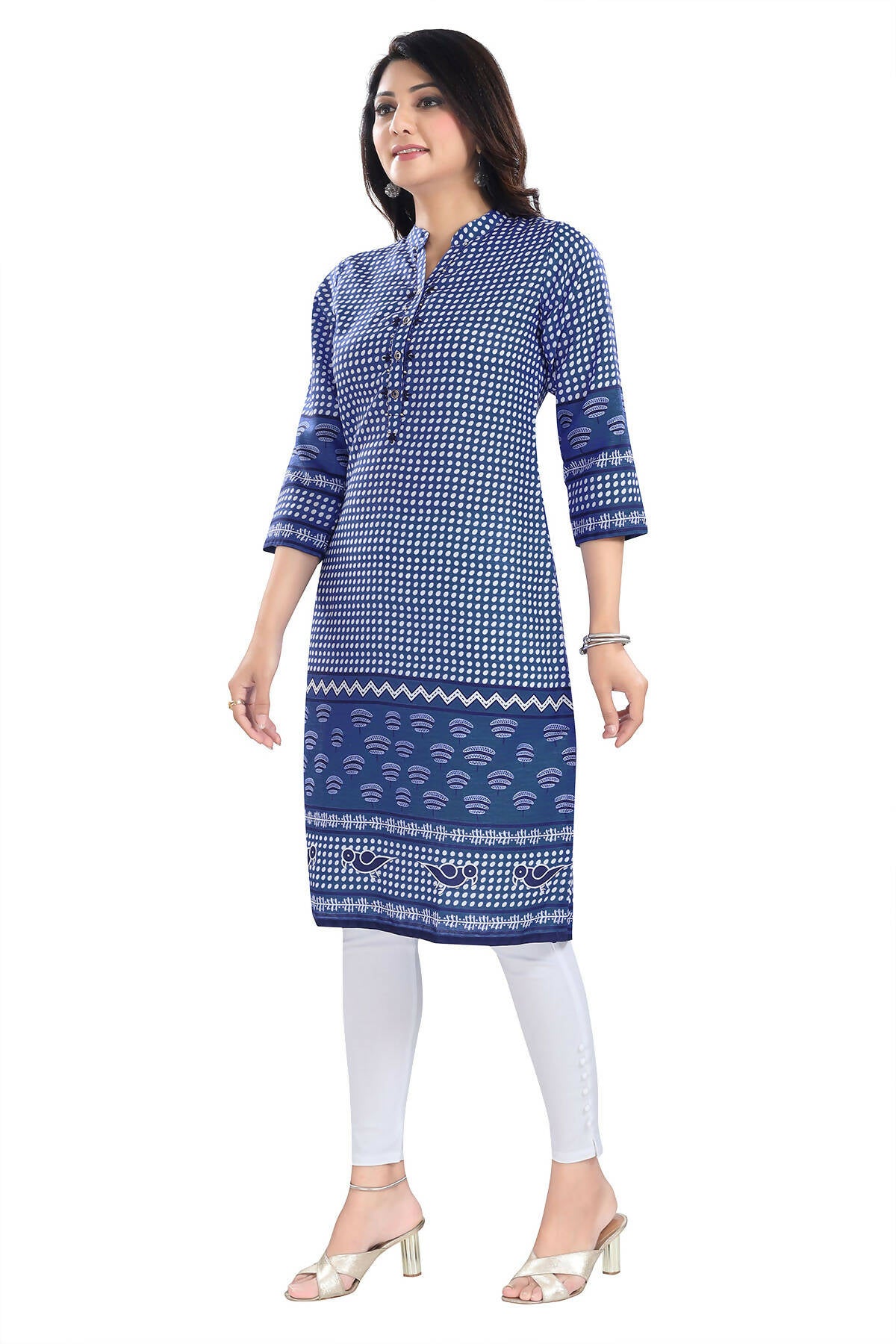 Snehal Creations Indigo Blue Designer Digital Print Cotton Slub Fabric Long Kurti Tunic - Distacart