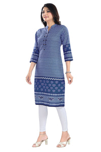 Thumbnail for Snehal Creations Indigo Blue Designer Digital Print Cotton Slub Fabric Long Kurti Tunic - Distacart