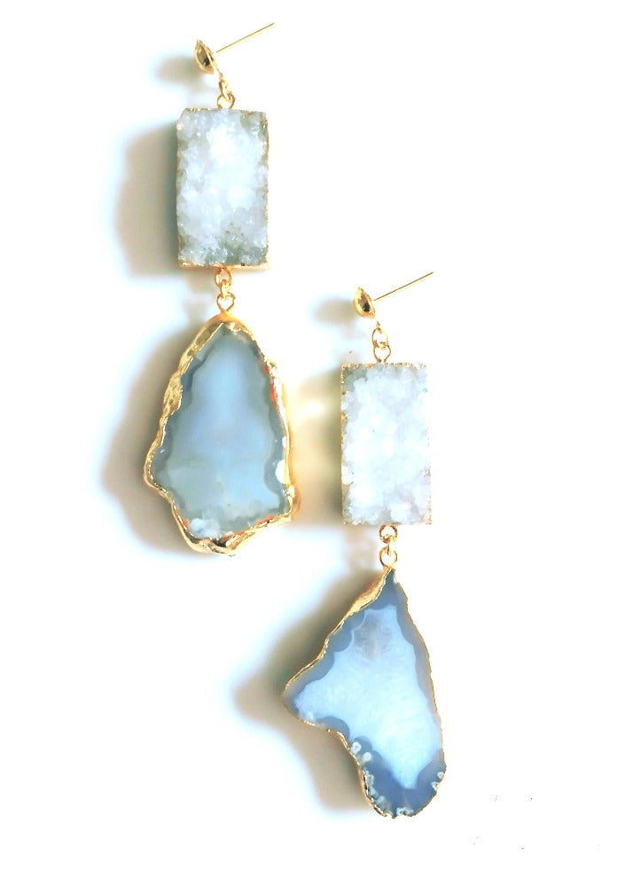 Bling Accessories Ivory Agate Natural Stone Statement Earrings